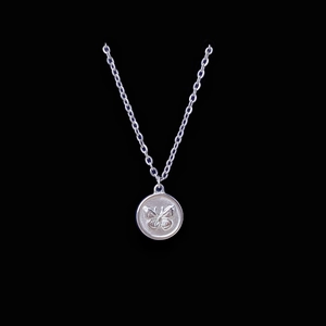 Minimalist silver steel necklace with a vintage pentagram star engraved round pendant