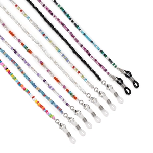 Colorful beaded eyeglass chain strap with lobster clasps and non-slip silicone loops