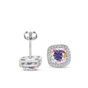 Detail of S925 silver halo stud earring showing Moissanite sparkle and hallmark