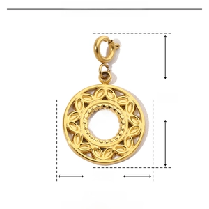 Detailed dimension guide for a golden stainless steel round hollow pendant, 24mm by 15mm
