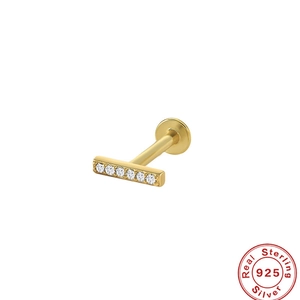 Detailed macro view of S925 sterling silver flat back stud with six white cubic zirconia stones