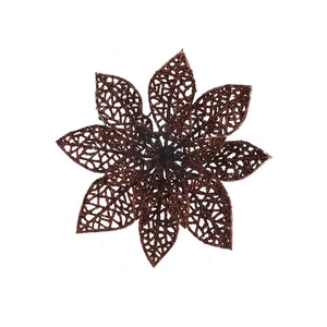 Detail of reddish-brown glitter hollow artificial Christmas flower for tree decoration