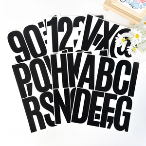 Close-up of 5-inch large black letter and number stickers for home decor signage