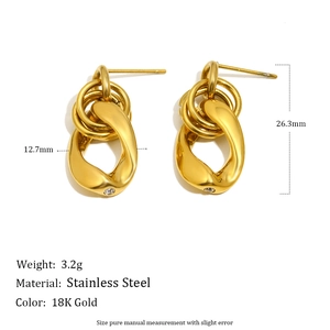 18K gold plated stainless steel chain earrings with sparkling CZ stone for women