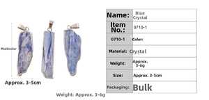 Detailed view of raw blue kyanite crystal pendant with silver metal clasp