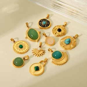 French vintage style gold-plated titanium steel pendants with various natural gemstones