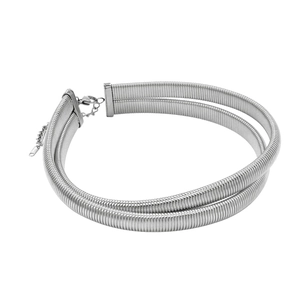 Detail of silver double-layered snake chain choker with lobster clasp and extension