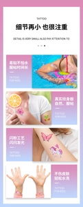Glitter unicorn and butterfly kids tattoos applied on skin showing waterproof details