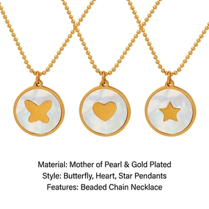 Butterfly Heart Star Pendant Necklace Stainless Steel Mother Of Artificial Pearl Round Ball Chain For Women