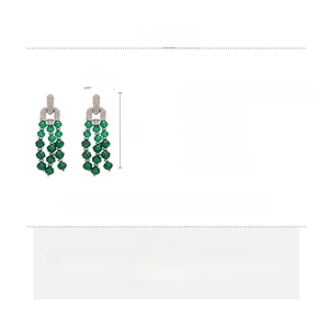 Detailed size and material specs for luxury green glass crystal tassel drop earrings
