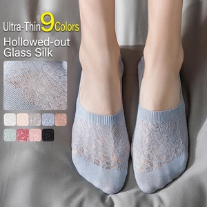 Women No Show Socks Lace Mesh Breathable Cotton Blend Anti Slip Silicone Low Cut Thin Summer Invisible Casual Hosiery