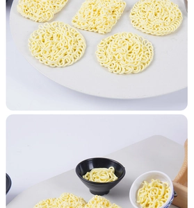 Close-up of miniature simulation instant noodles and ramen bowl for dollhouse DIY craft