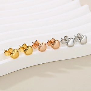 Lot de 3 paires de boucles d'oreilles cœur en acier inoxydable poli or, rose et argent