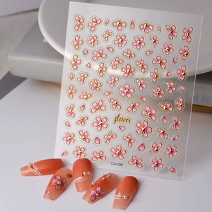 Autocollants Ongles 5D Relief Imperméables Auto-Adhésifs Bronzage Or Sakura Floral Papillon Design Vintage
