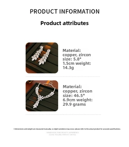 Detail view of wheat-shaped zircon jewelry set with copper and necklace dimensions