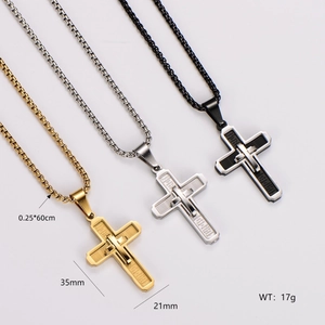 Three-layer stainless steel punk cross pendant necklace in gold, silver and black finish