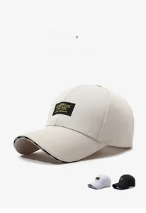 Close-up of high-density cotton baseball cap featuring black embroidery patch and lettering