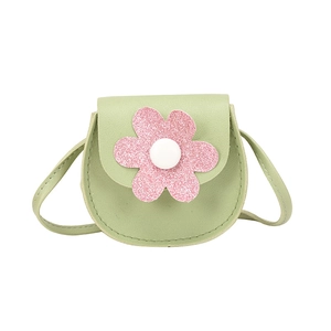 Cute green PU leather girls floral crossbody bag with pink sequin flower detail