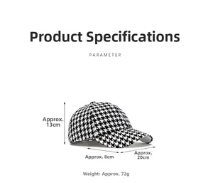 Detailed size parameters and dimensions for the classic houndstooth baseball cap