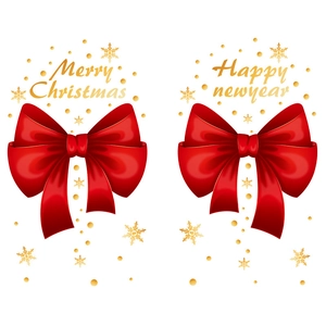 Christmas window decals with red bows and gold Merry Christmas lettering for glass doors