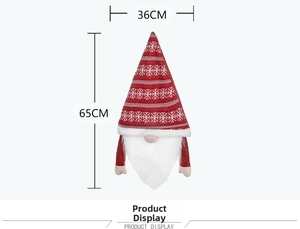 Detailed size view of a Christmas gnome topper with a red snowflake knit hat and long beard