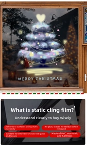 Détail d'autocollant de fenêtre sapin de Noël bleu avec effet électrostatique et brillant