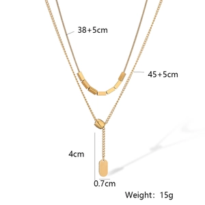 Detailed size specifications for gold double-layer snake and cross chain necklace