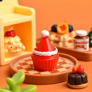 Miniature Christmas resin dessert set with Santa hat cupcakes and festive ornaments