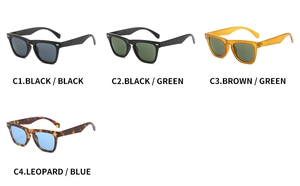 Multi-color vintage square rivet sunglasses options with wide temples and dark lenses
