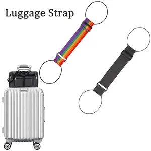 Elastic adjustable luggage strap with rainbow nylon webbing and buckles for suitcases