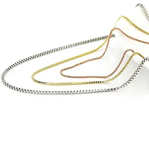 Sleek box chain necklace in gold silver and rose gold finishes for a minimalist look