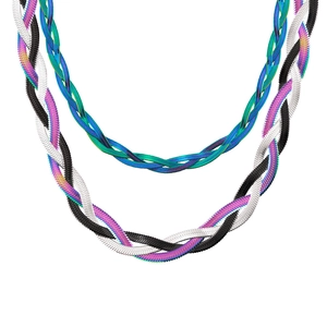 Three-strand braided mixed color snake chain necklace set in premium titanium steel