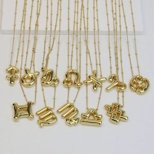Zodiac Constellation Necklace Brass 3D Puffy Balloon Symbols Aries Virgo Leo Pendant Fashion Jewelry Gift For Women