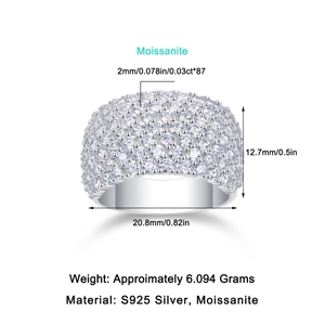 Detailed technical specs of S925 silver ring featuring 87 sparkling Moissanite stones