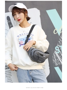 Adjustable dark grey waterproof fanny pack with multi-layer zippers and fashion strap