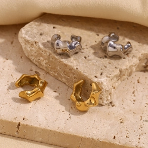 Minimalist bamboo textured 18K gold and silver stainless steel ear cuffs for women