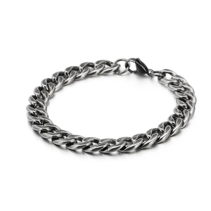 Men Cuban Link Chain Bracelet Stainless Steel Vintage Distressed Black Silver Punk Hip Hop Curb Jewelry For Men