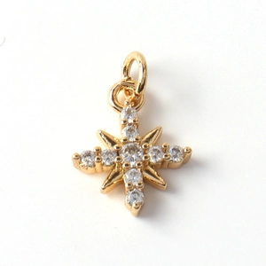 Gold plated star pendant with clear zircon inlay and metal ring for DIY jewelry making