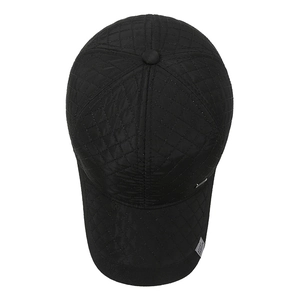 Black quilted winter baseball cap for men featuring fleece lining and warm ear protection