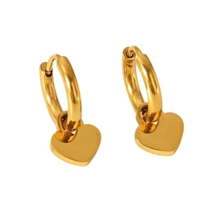 Polished 18k gold plated stainless steel mini heart pendant hoop earrings for women