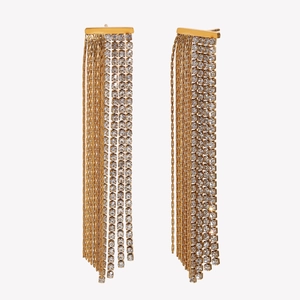 Long 18K gold-plated stainless steel tassel earrings with sparkling zircon chain fringe