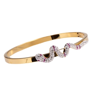 Sparkling snake-shaped 18K rose gold plated bracelet with pave-set pink and white crystals