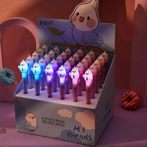 Cute Cartoon Bird LED Glowing Gel Pen Plastic Press Type Fine Tip Stationery School Office Writing Supplies