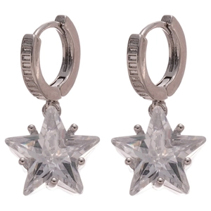 Elegant silver star hoop earrings with sparkling cubic zirconia crystals for women