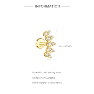 Détails des dimensions de la boucle d'oreille en argent 925 et motif feuille zircon