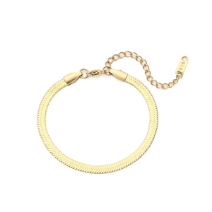 Minimalist 18K gold plated stainless steel flat snake chain bracelet with K18 stamp