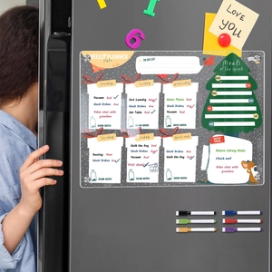 Christmas magnetic acrylic weekly planner for fridge with six colored markers