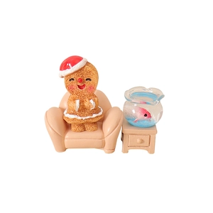 Miniature Christmas gingerbread man set with armchair, side table and goldfish bowl