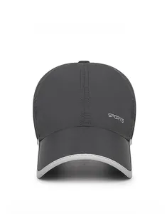 Front view of grey quick-dry sports cap with white SPORTS logo and contrast piping