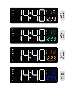 Reloj de pared digital de 16 pulgadas con temperatura y fecha en LED blanco, verde y azul